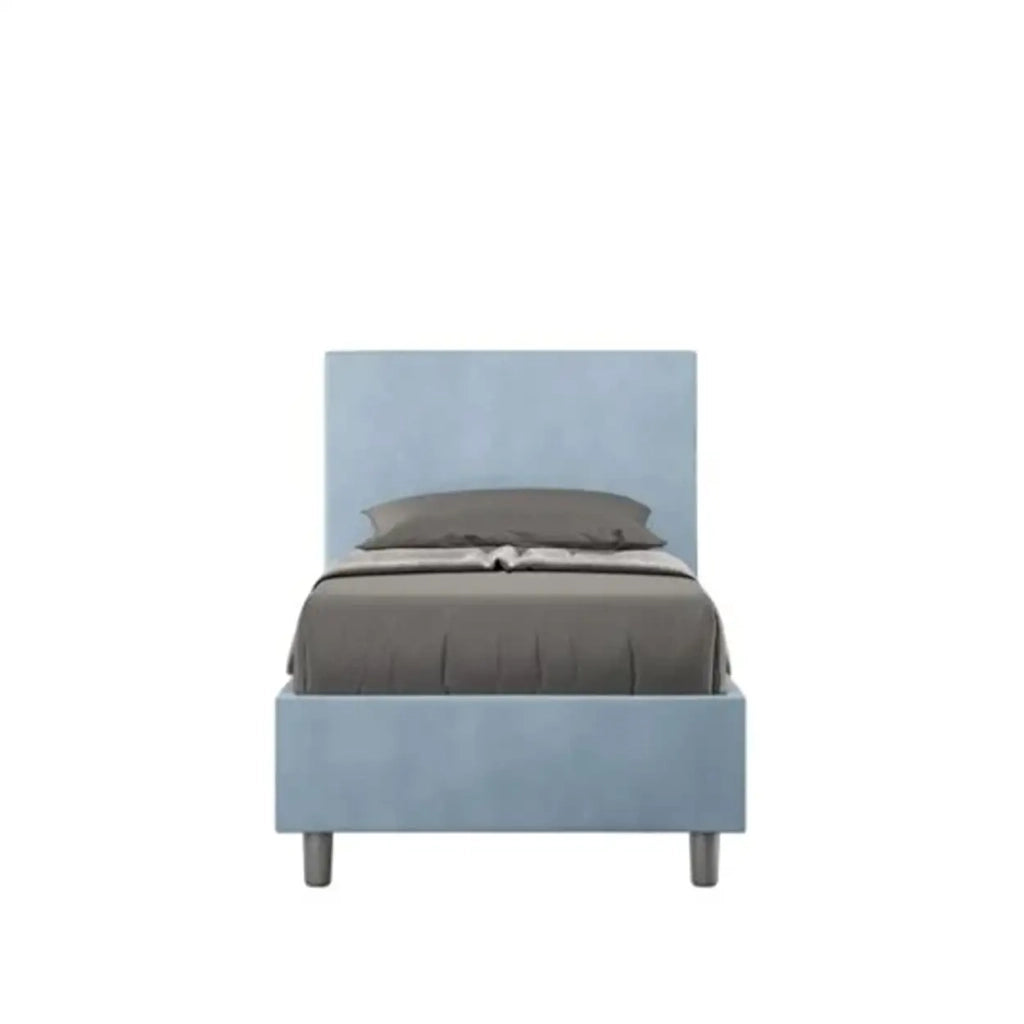 Letto singolo contenitore imbottito 80x210 microfibra azzurro Adele