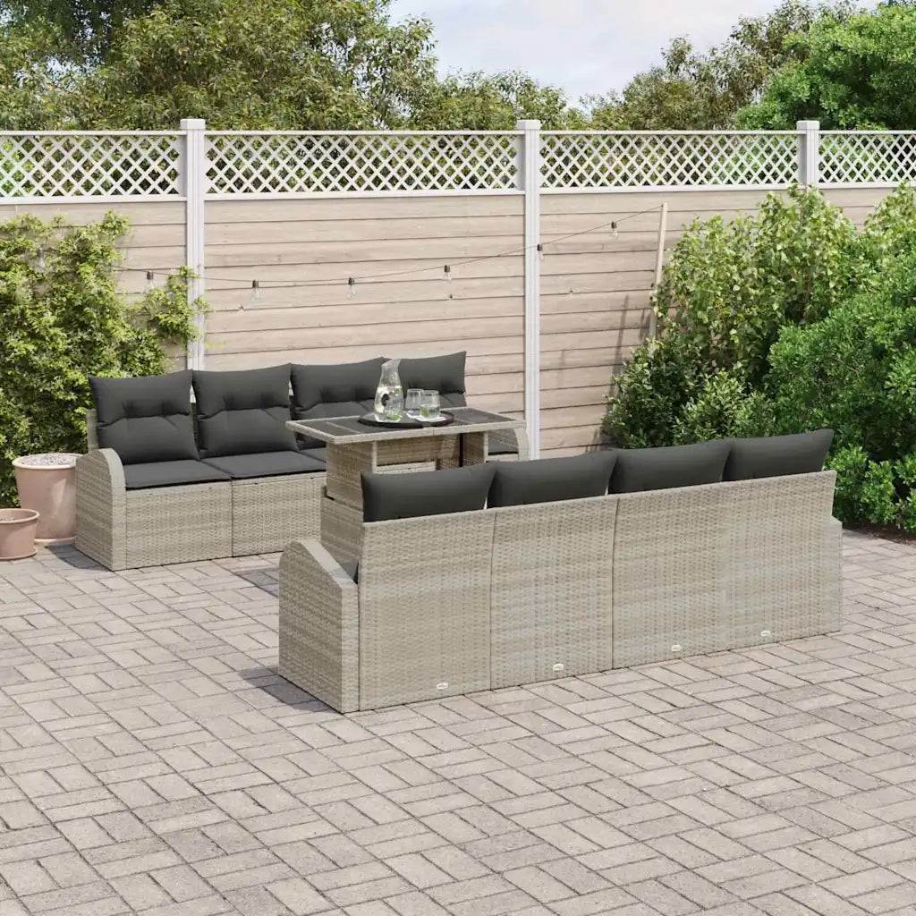 Set Divano da Giardino con cuscino 9 pcs Grigio chiaro