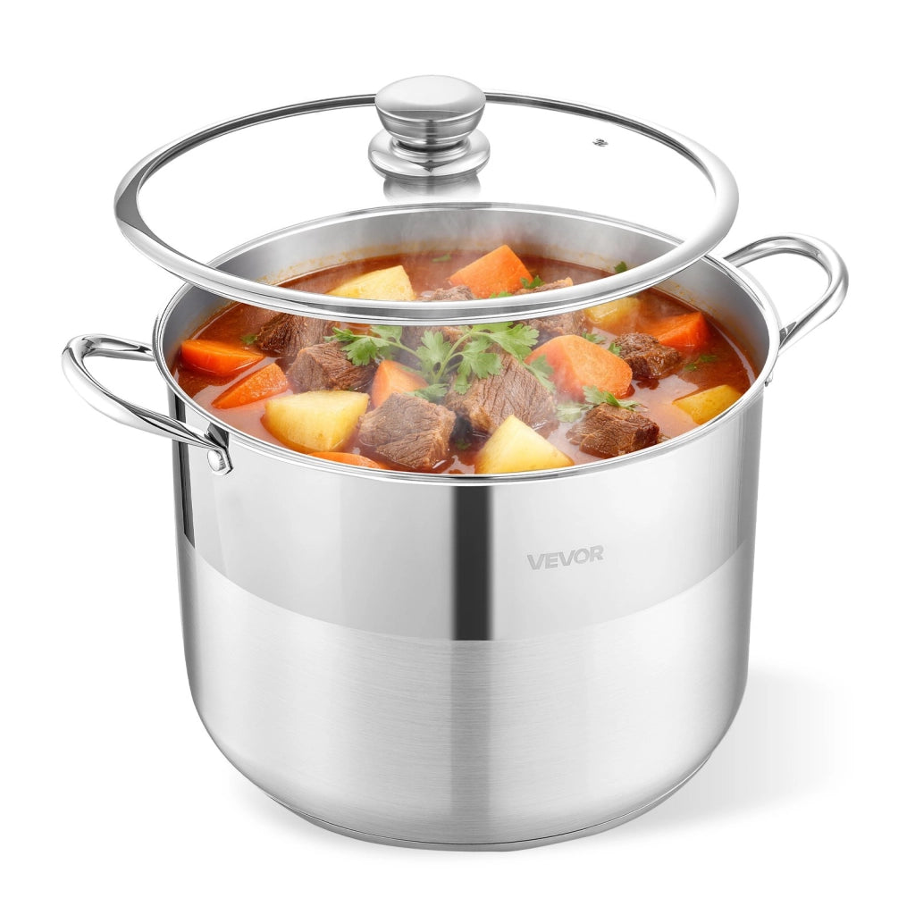 Pentola Casseruola HZ-V20T in Acciaio Inox 15,1 L Ø 320x240 mm con Coperchio in Vetro Robusta Pratica per Cucina e Ristorazione