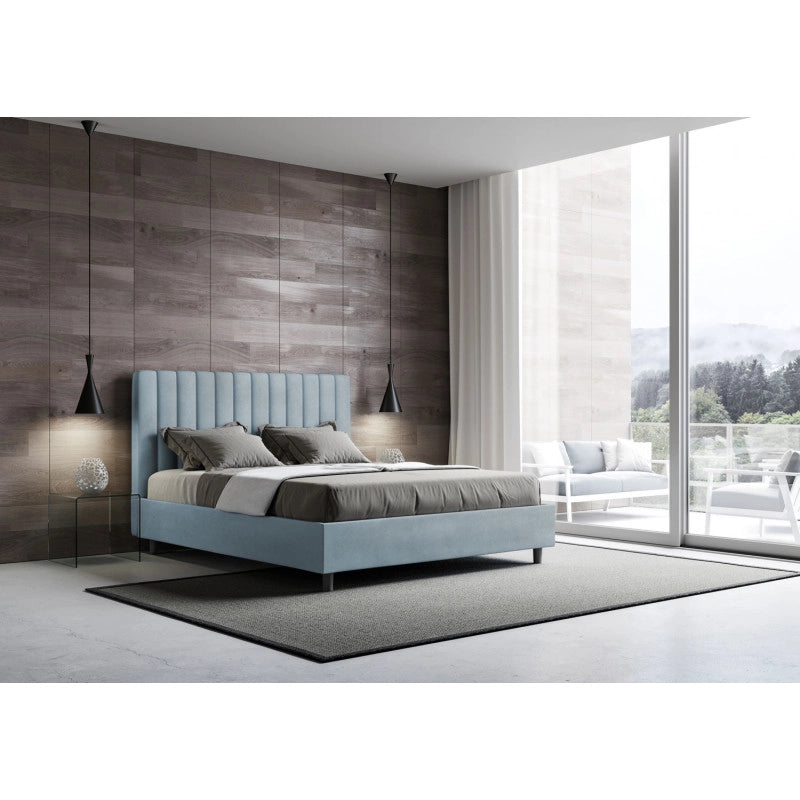 Letto imbottito Matrimoniale 170x200 cm Agueda - Contenitore,Microfibra,Azzurro