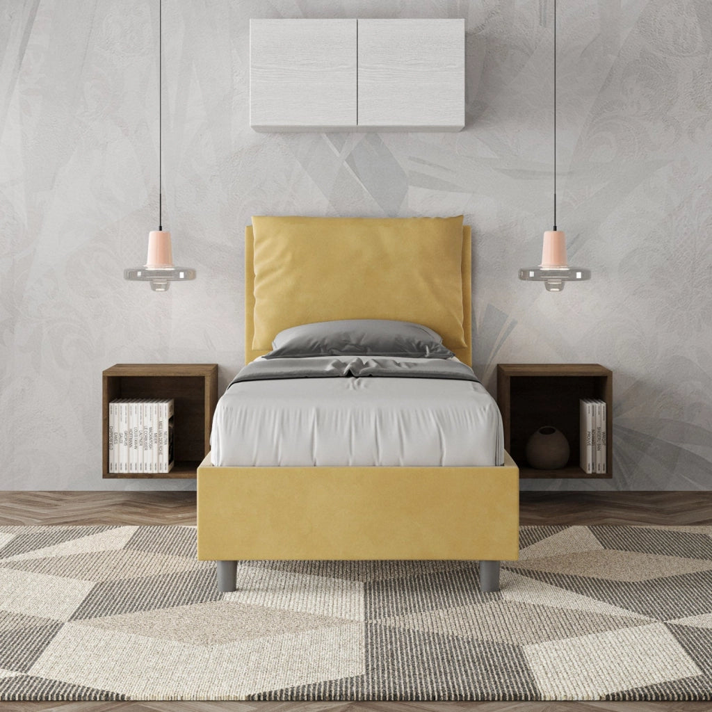 Letto Singolo 90x190 cm con Rete e Contenitore Antea Ocra