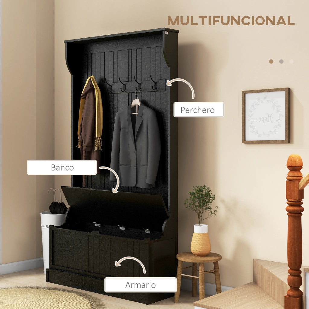 Appendiabiti con panca e 5 ganci ¨C zephmum ¨C 96x34x179,7 cm nero