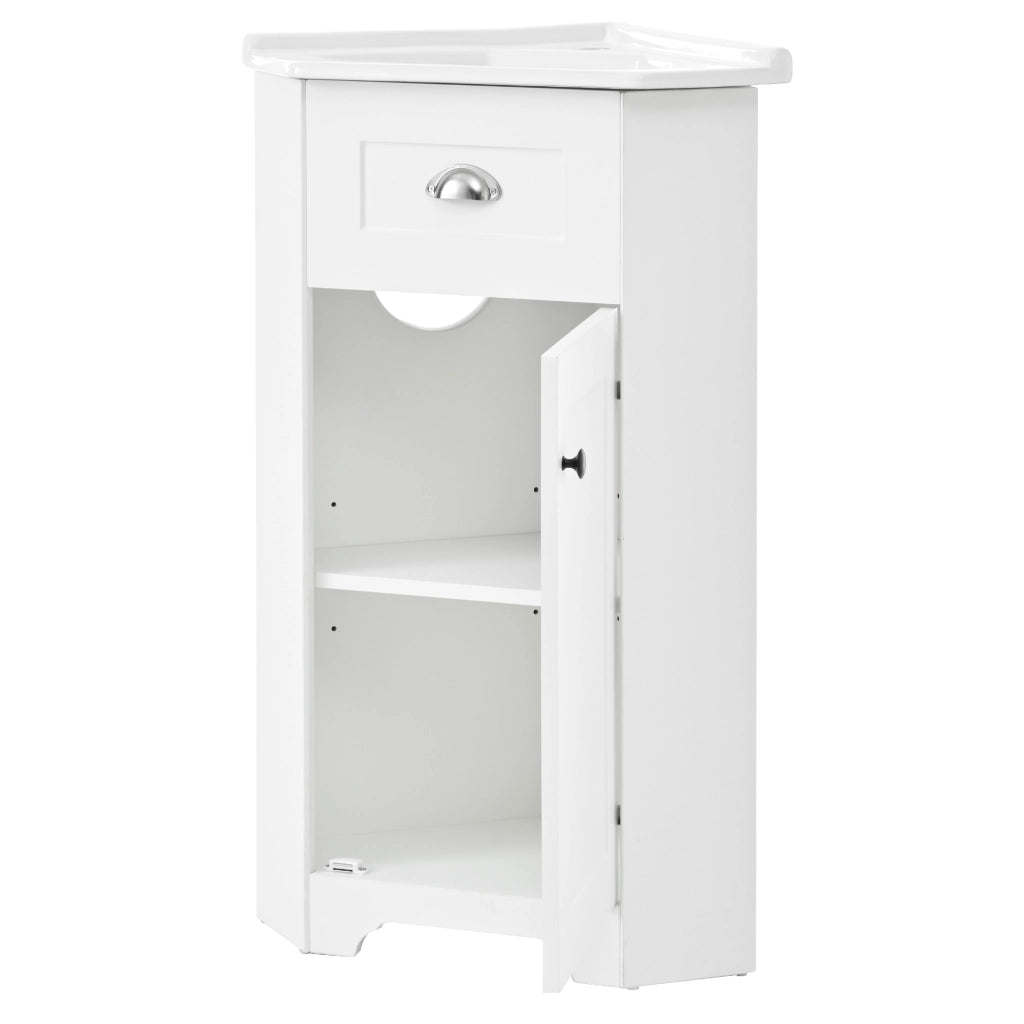 Mobile sottolavabo bagno a pavimento con lavabo in ceramica e vano contenitore, MDF bianco, 59 × 42,5 × 90,5 cm