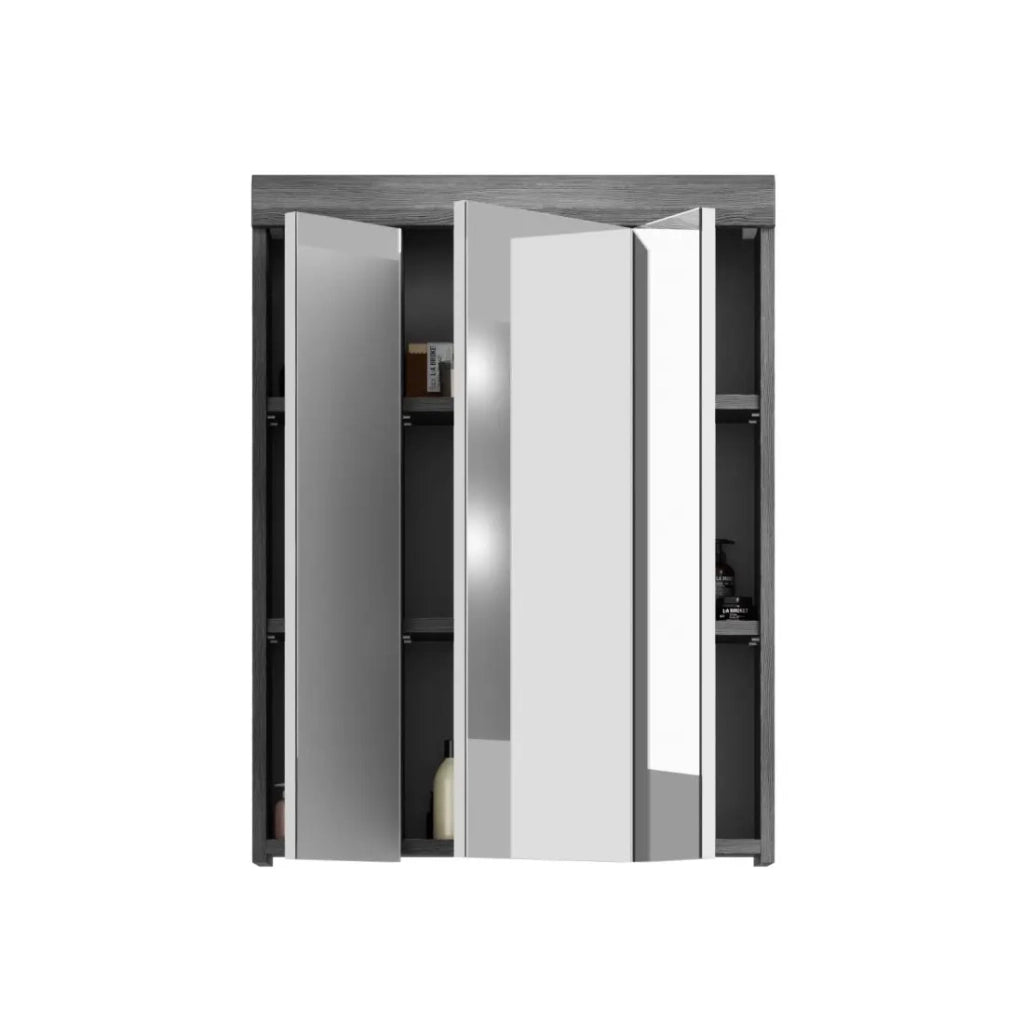 Set bagno SCOTT – Mobile sotto lavabo e mobiletto di storage con specchio – Grigio scuro e bianco