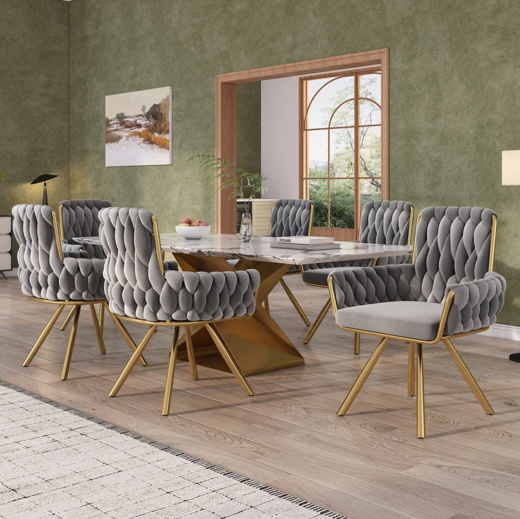 Set di 6 sedie da pranzo girevoli a 360¡ã con braccioli in velluto grigio