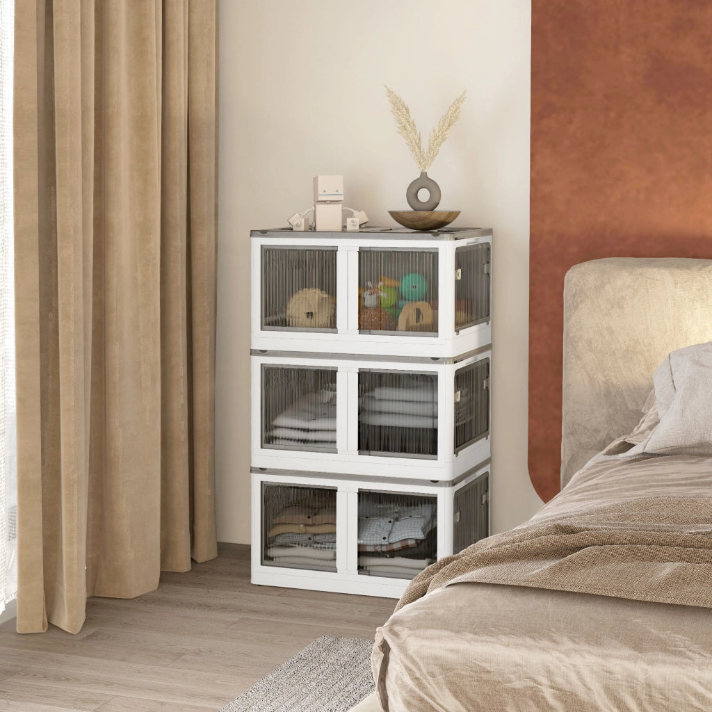 Scatola di Stoccaggio, 3 pezzi, Pieghevole, con Ruote ¨C Minimal ¨C 60x42x34, Bianco