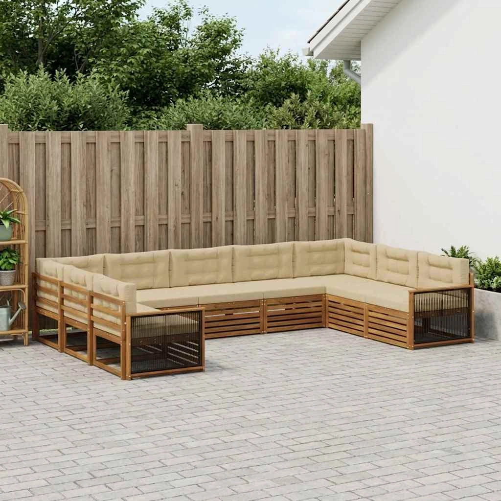 Set di divani da esterno 9 pz Naturale e Beige 3383836