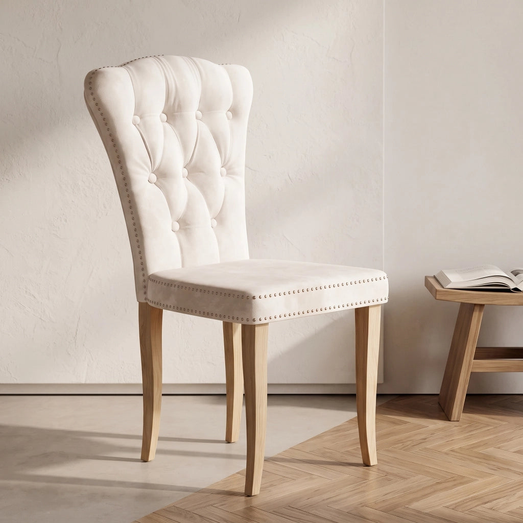 Sedia da sala da pranzo set 2 pezzi con schienale alto ergonomico;47*50*99cm;Legno massello;Velluto;Beige