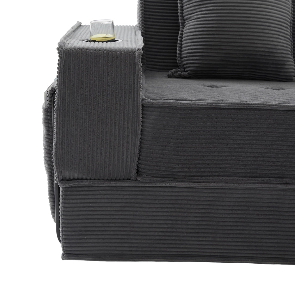 Divano 2 posti modulare 162x78x66 cm in velluto a coste grigio scuro