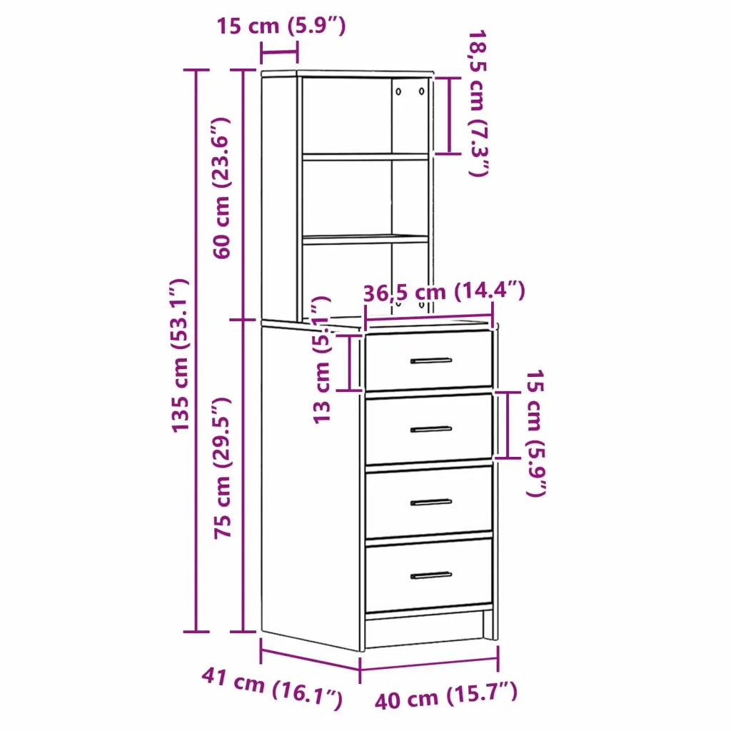 Credenza | Madia | Buffet da pranzo | Armadio da pranzo Rovere fumo 40 x 41 x 135 cm Legno multistrato