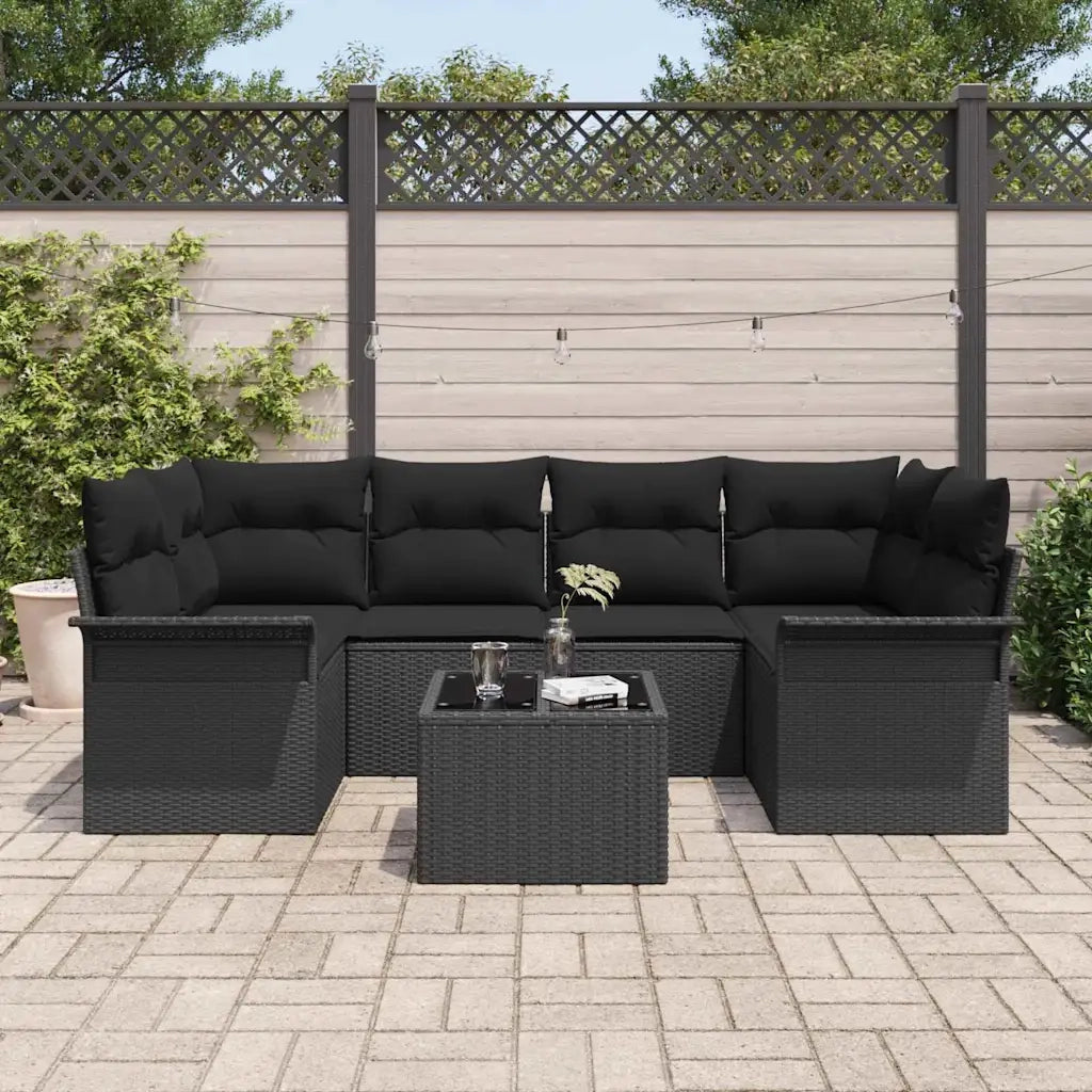 Set Divano da Giardino 7 pcs Nero Poly Rattan 3345263