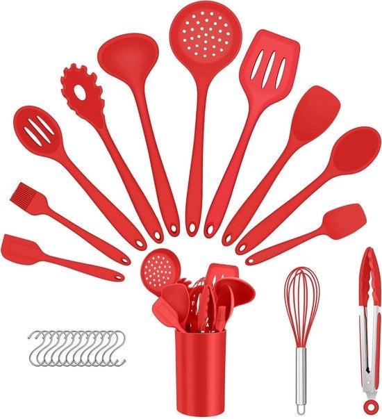 Kit di accessori per cucina in silicone - 25 pezzi - Rosso