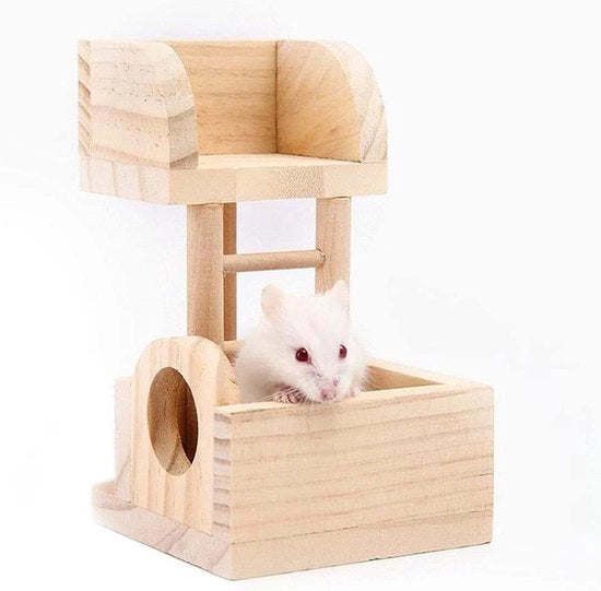 Casa di Gioco in Legno Hideout con Torre di Guardia e Scala a Scales per Piccoli Animali