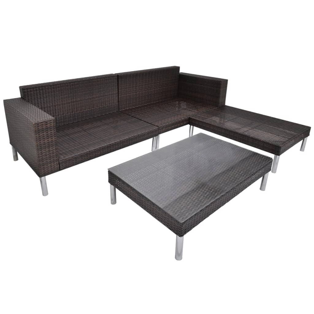 Set di mobili da giardino mobili da esterno 4 pezzi con cuscini resina intrecciata marrone 02_0016194
