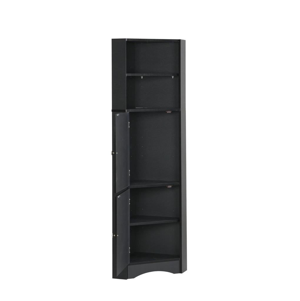 Armadio Angolare per Bagno con Due Ripiani e Mensola Regolabile, 36,5x36,5x155 cm, Nero