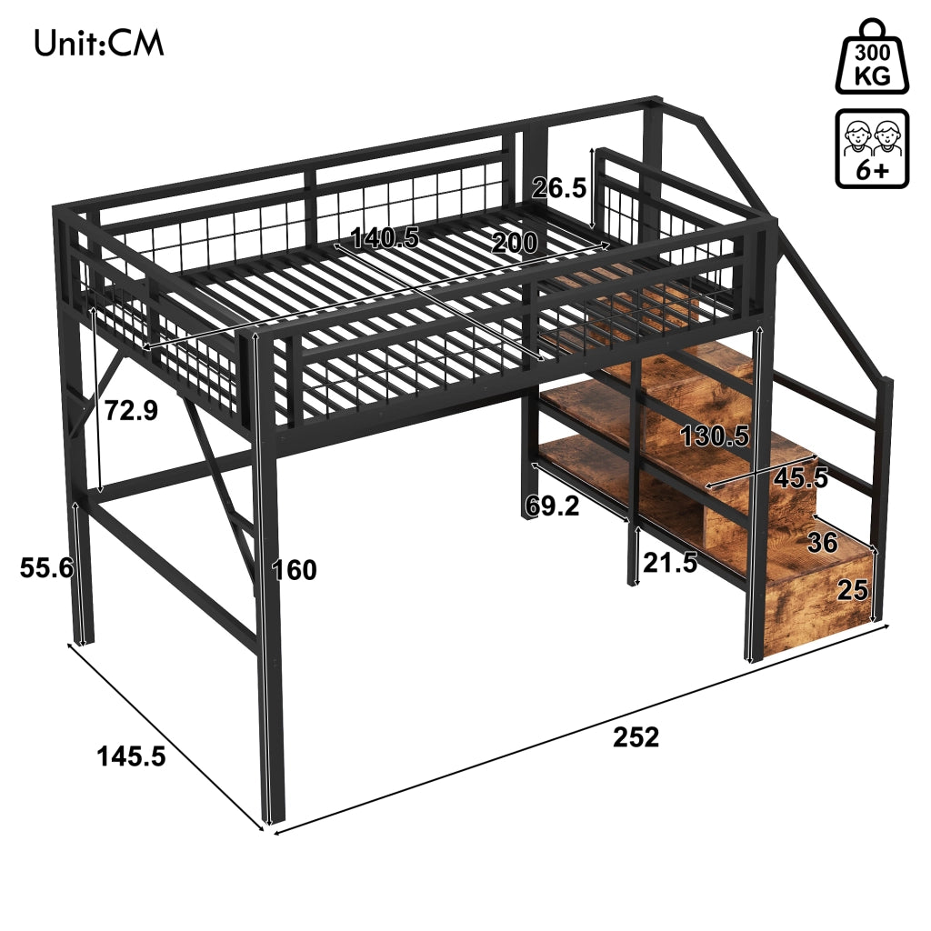 letto a castello metallo nero 145.5 x 252 cm