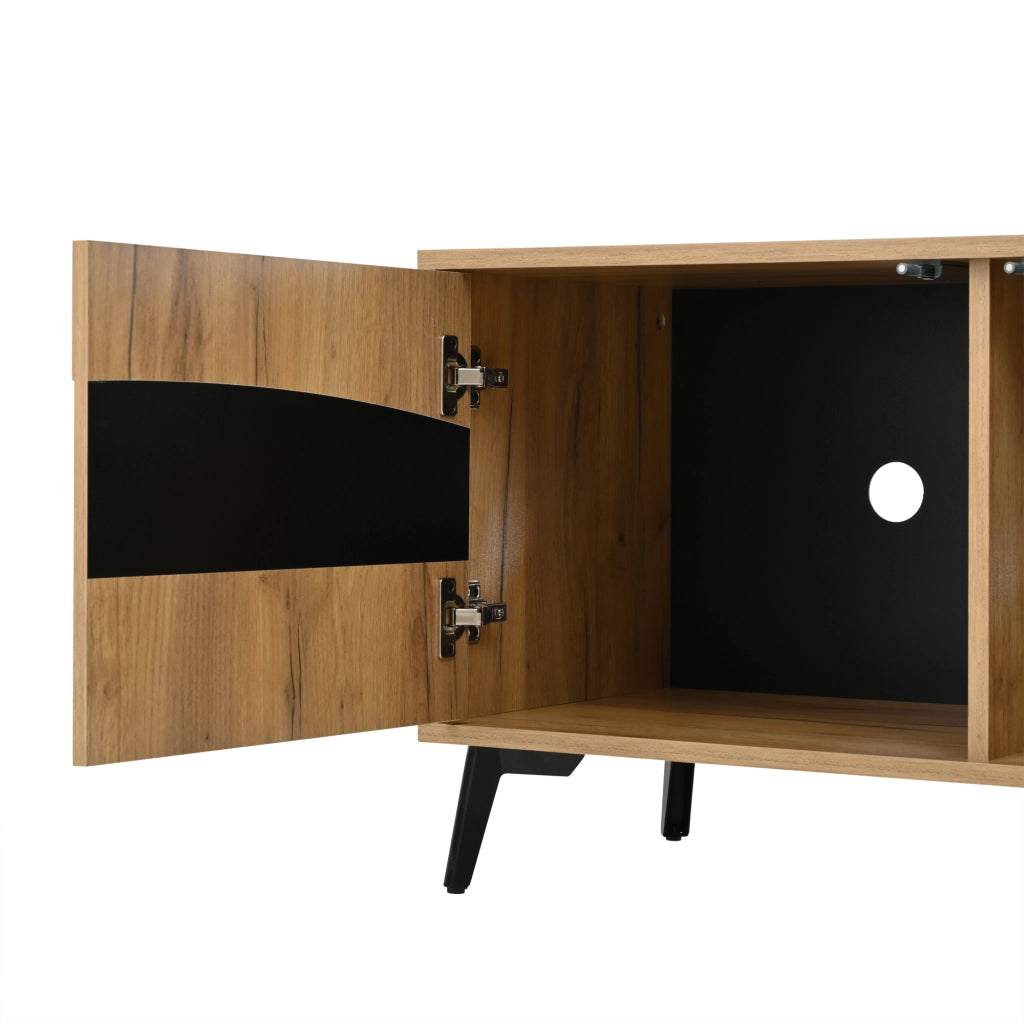 Mobile TV 180x40x50 cm con 4 ante in truciolare naturale e nero