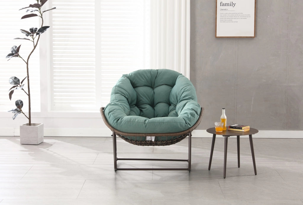 Sedia a dondolo da esterno ULEVR 78x106x90 cm in rattan e acciaio, cuscino spesso 4 pollici, verde