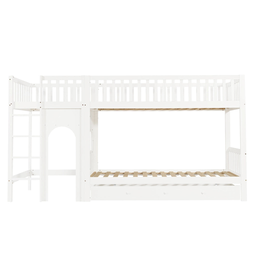 Letto a castello per bambini 90x200 cm con scala a 4 gradini bianco e naturale HOMVRA