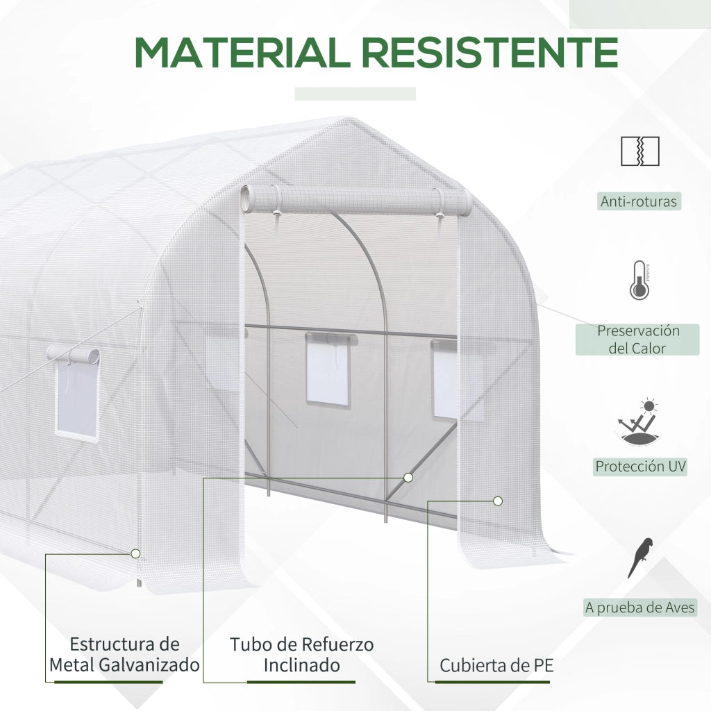 Serra Tunnel da Giardino 4x2x2m ¨C Xylo ¨C 6 Finestre Traspiranti Porta Avvolgibile Bianco