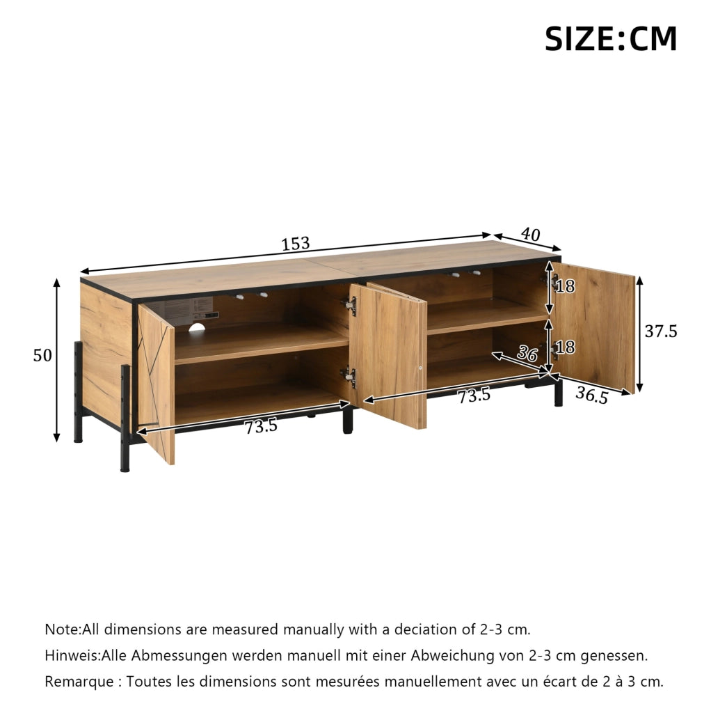 Mobile TV 153x40x50 cm con 4 ante e design geometrico in MDF naturale