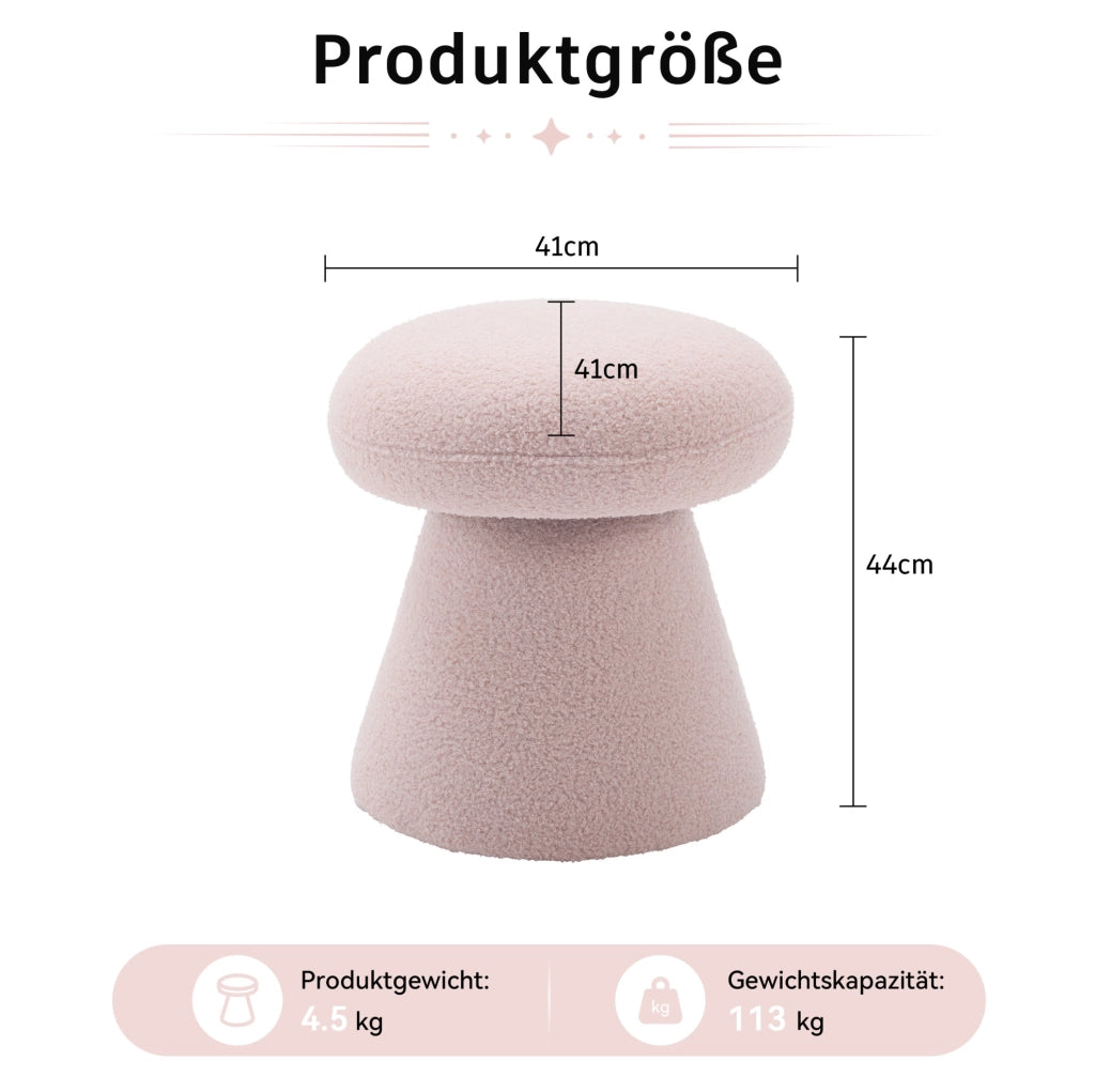 Pouf girevole moderno in tessuto Teddy rosa, forma fungo, 41x41x44 cm, per soggiorno e camera da letto