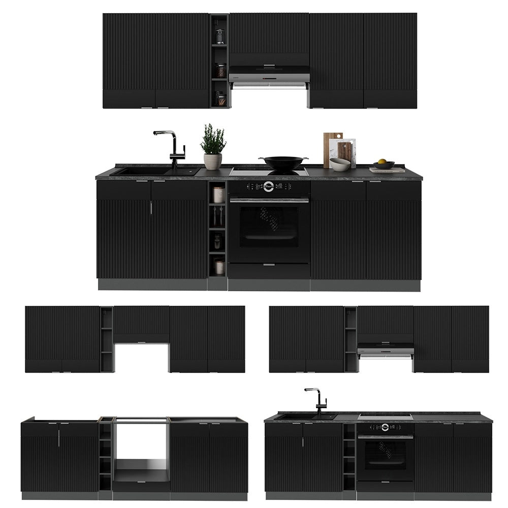 Cucina componibile Fame-Line Nero rigato/Antracite 235 cm, PL Marmo Vicco