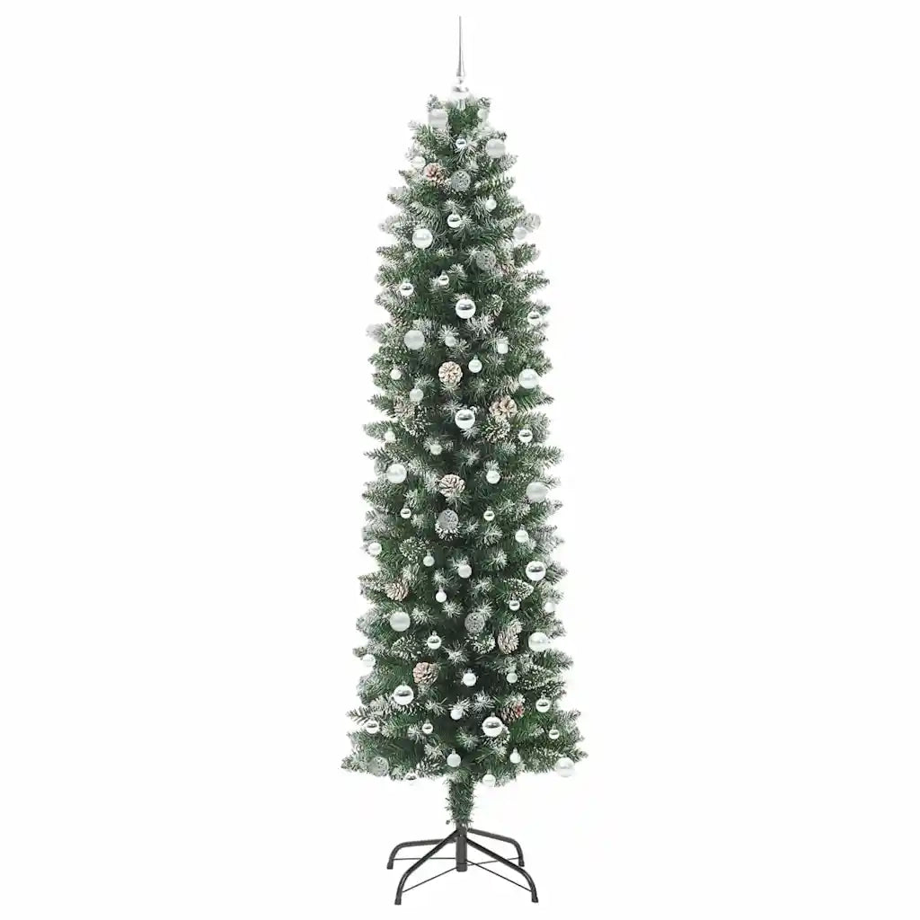 Albero di Natale Artificiale Sottile Verde e Bianco 240 cm 3395322
