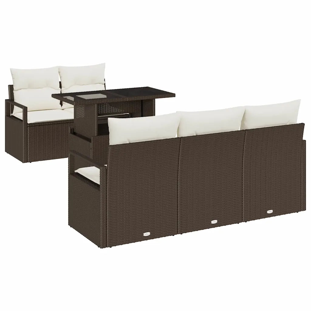 Set Divano da Giardino con cuscino 6 pcs Marrone Poly Rattan
