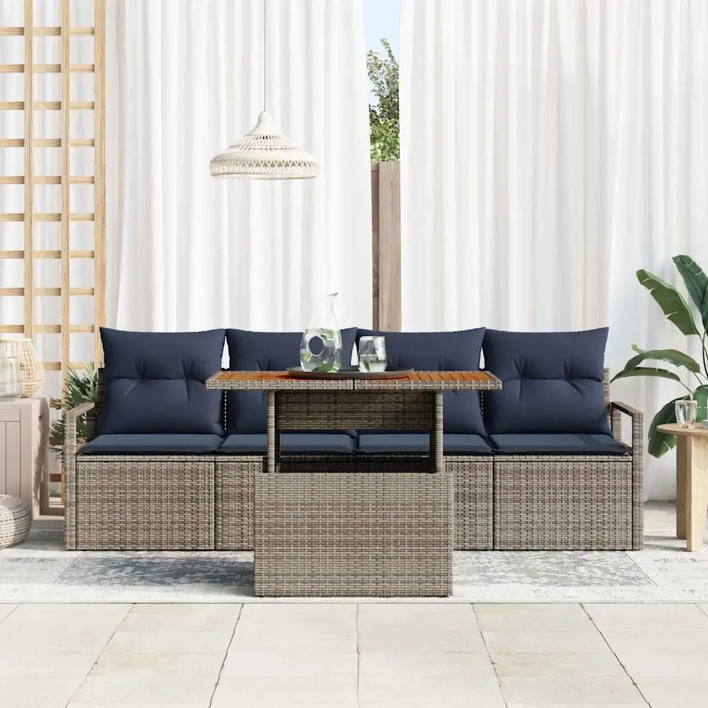 Set Divano da Giardino con cuscino 5 pcs grigio e blu navy 3349646