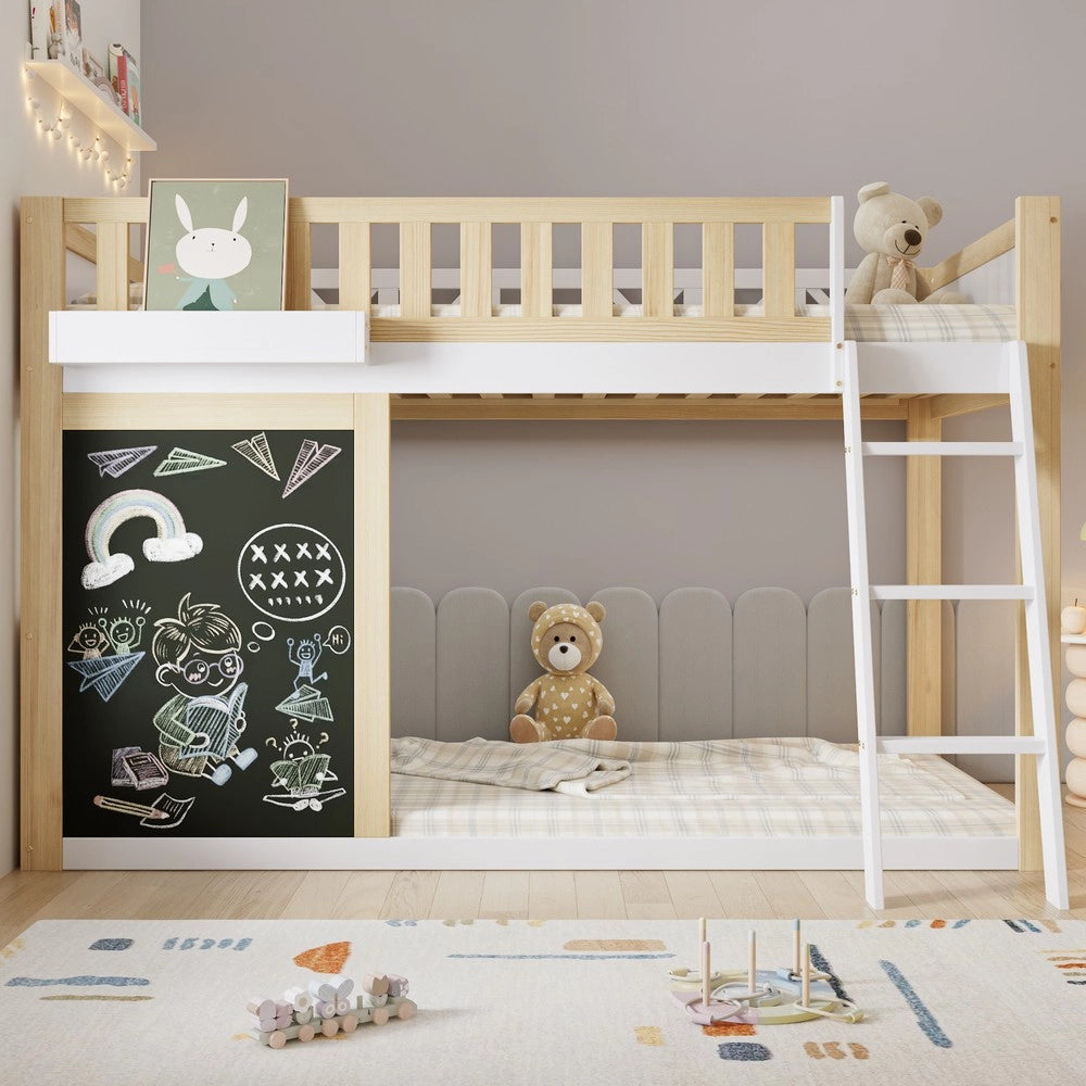 Letto a Soppalco per Bambini con Cassetti e Rete a Doghe ¨C MINIMAL ¨C Pino e MDF, Bianco/Naturale, 90x200