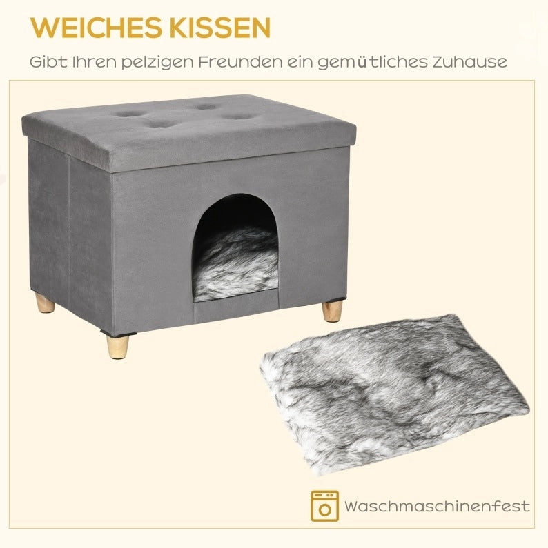 Pouf cuccia per gatti 2 in 1 grigio in MDF 60x45x44,5 cm