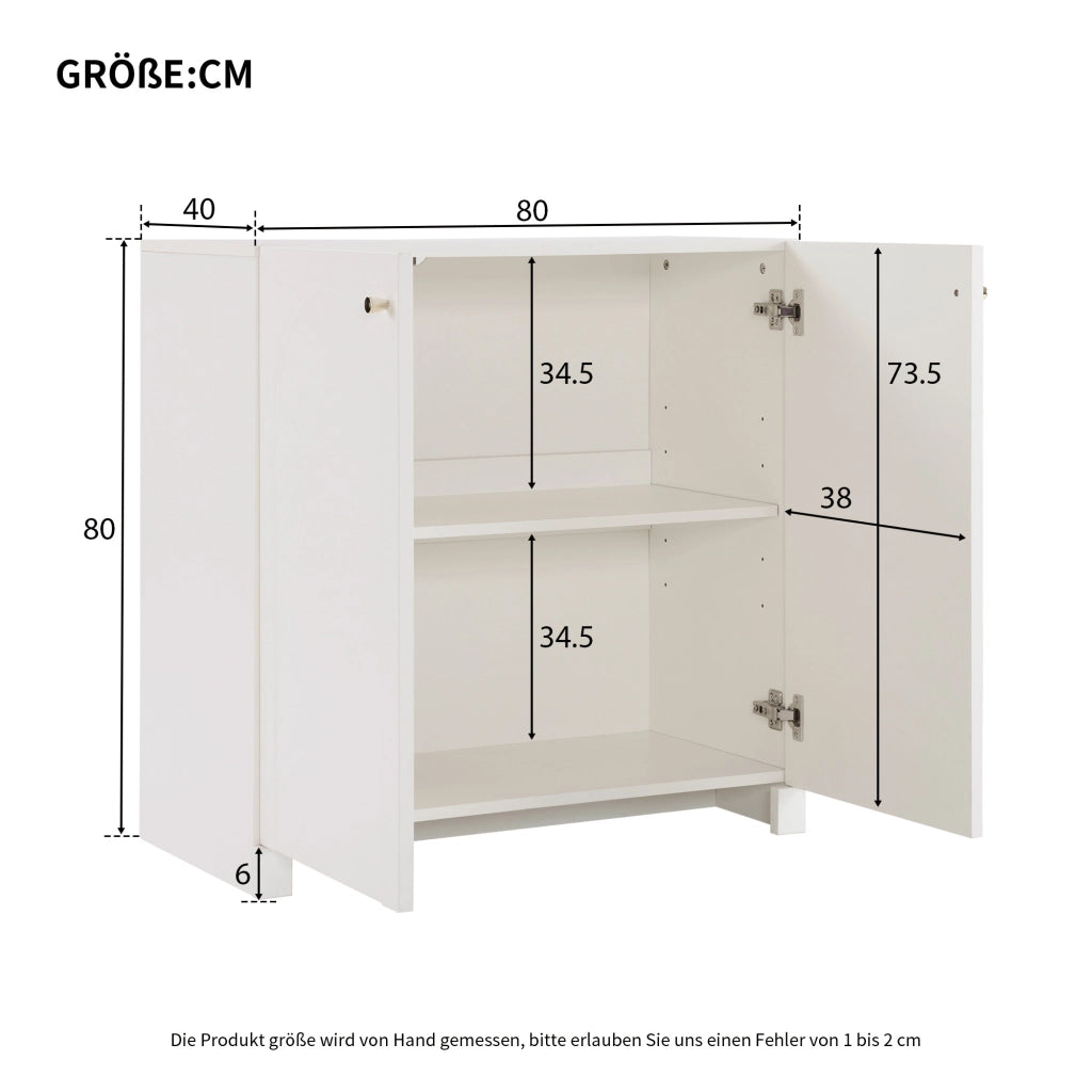 Credenza con 2 ante motivo ad arco maniglie dorate per camera da letto in pannello di particelle bianco 80 × 40 × 80 cm