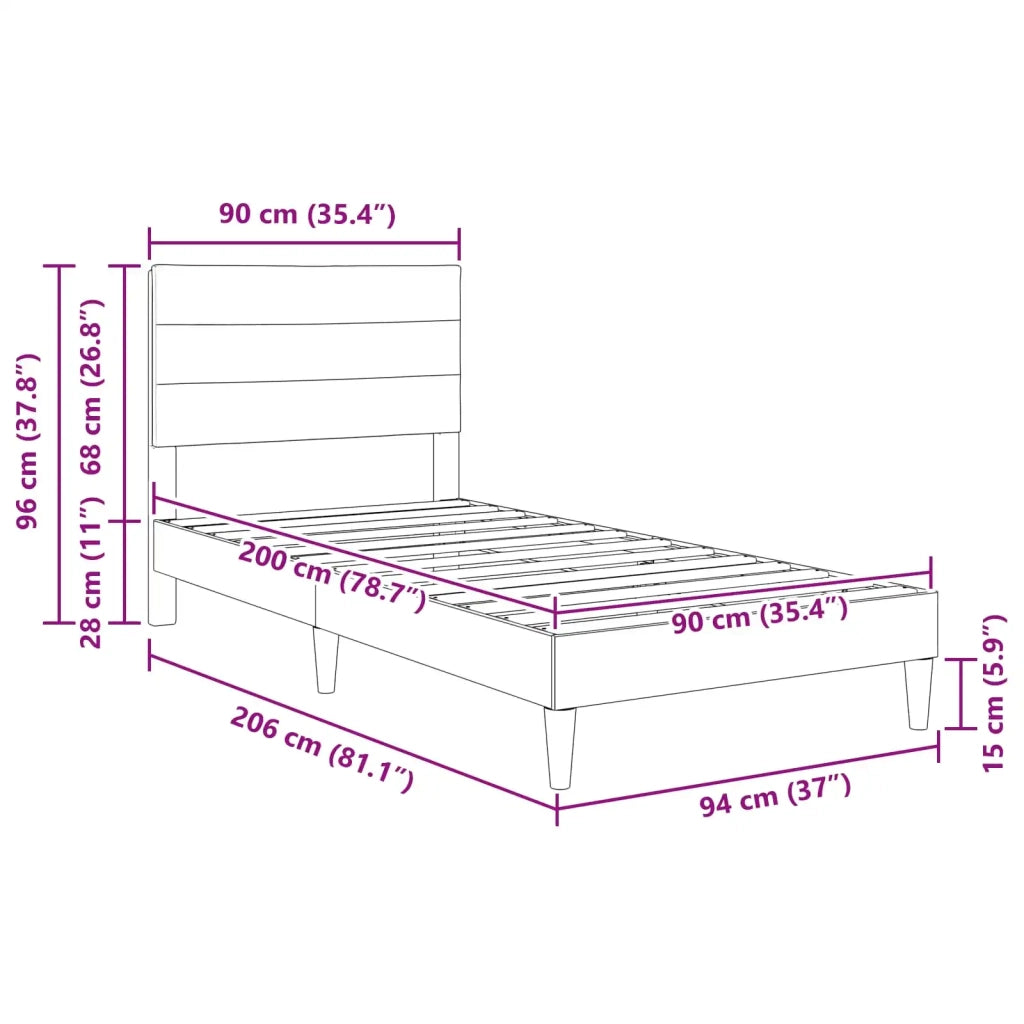 Letto singolo | Letto per adulti | Struttura del letto Grigio Scuro 90 x 200 cm Tessuto