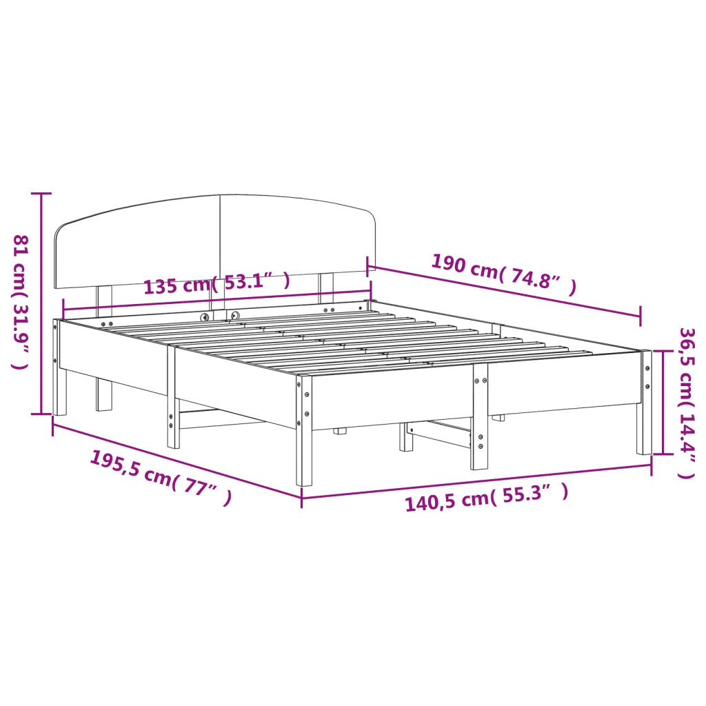 Letto da camera | Letto senza Materasso Marrone Cera 135x190 cm in Legno di Pino