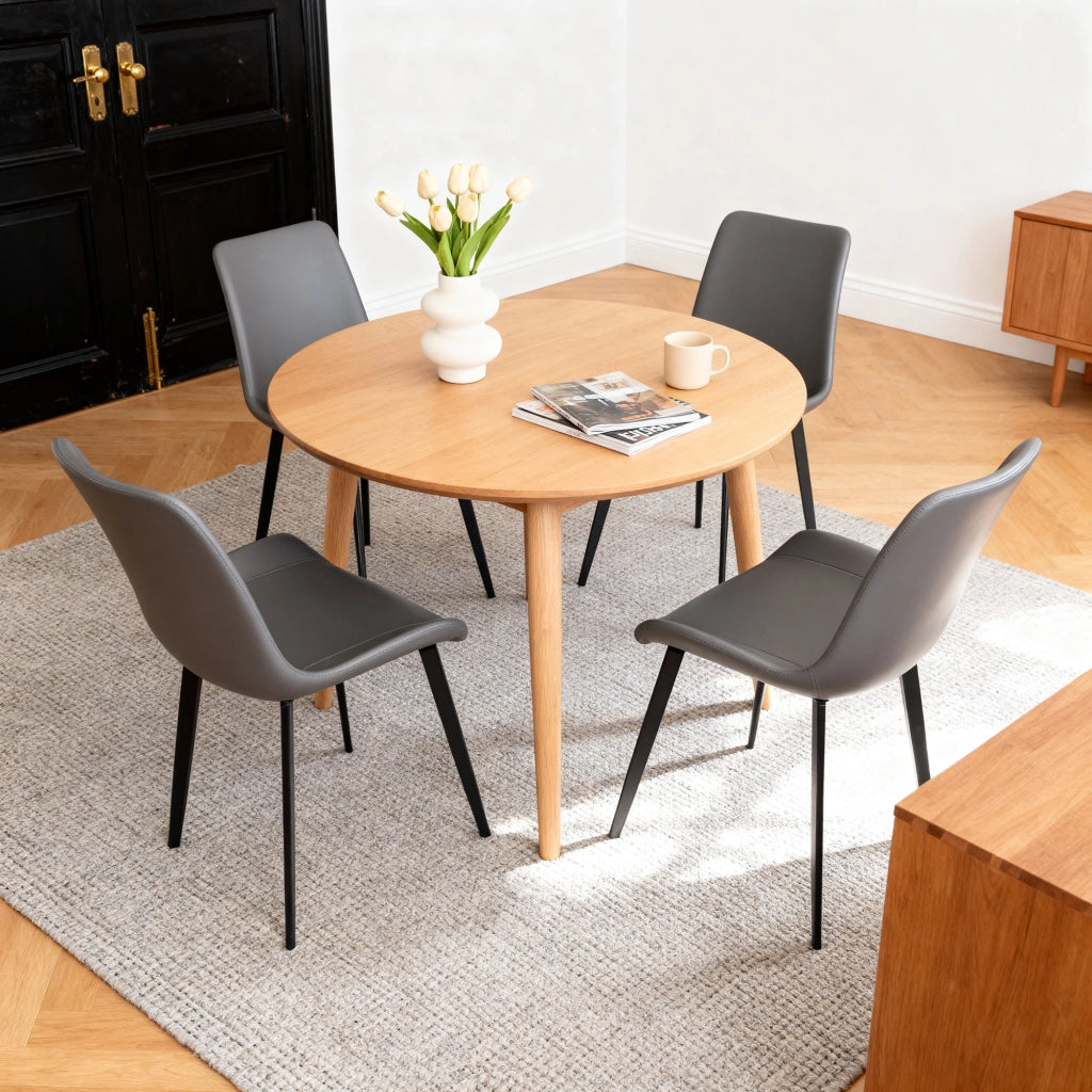 Sedia da Pranzo con Schienale Ergonomico e Seduta Imbottita, Gambe in Acciaio, PU Grigio