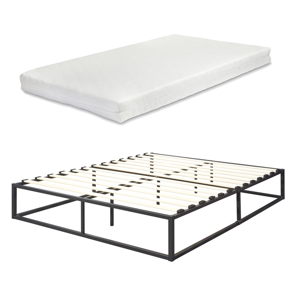 Letto Matrimoniale Kreta con Materasso 180 x 200 cm Acciaio Nero [en.casa]