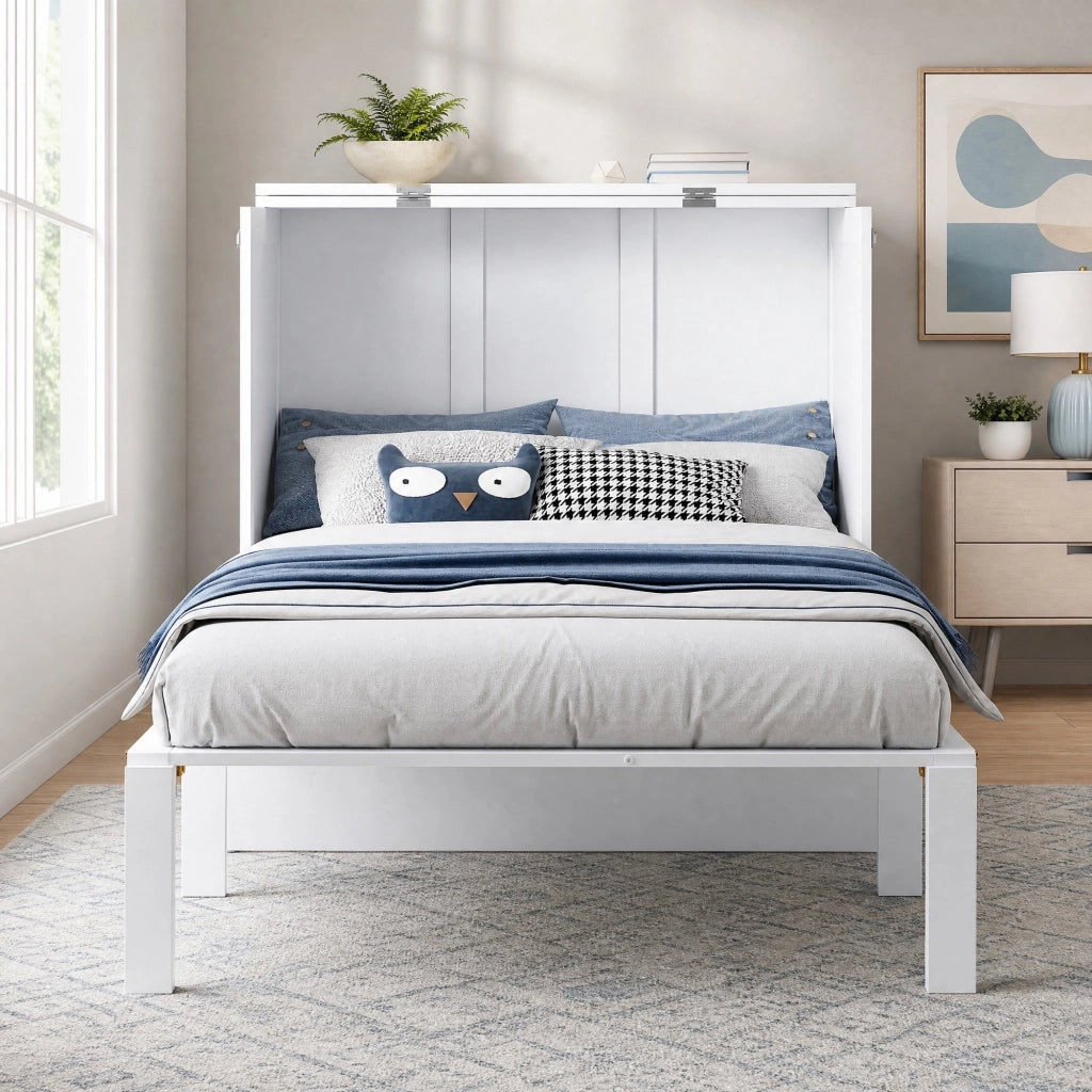 Letto pieghevole verticale 90x200 cm modulare in MDF e metallo bianco