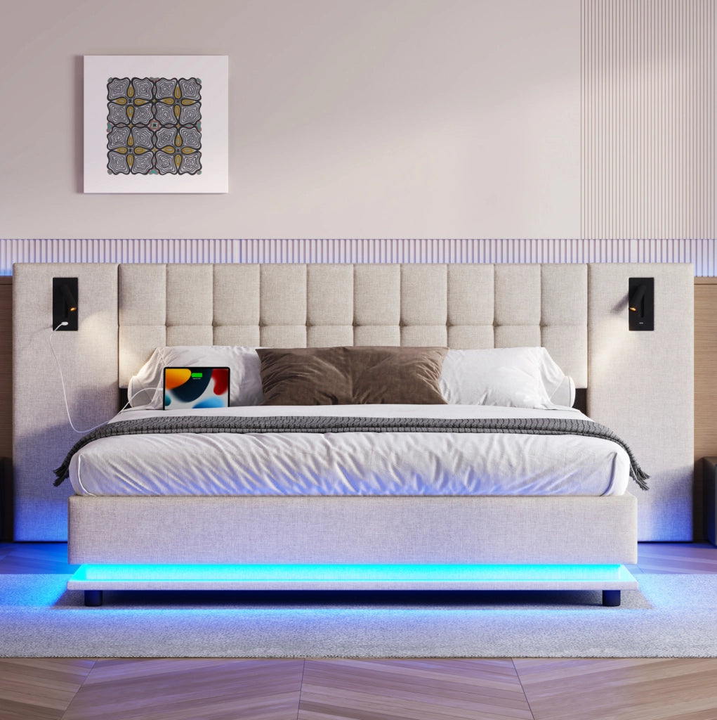 Letto matrimoniale 180x200 cm con LED, spot e USB