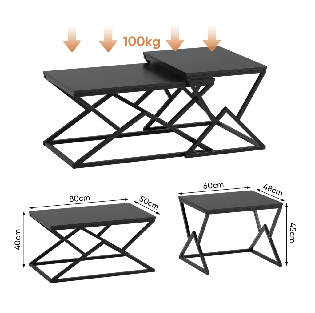Tavolino da salotto geometrico 80 × 50 × 40 cm in ferro e truciolare nero