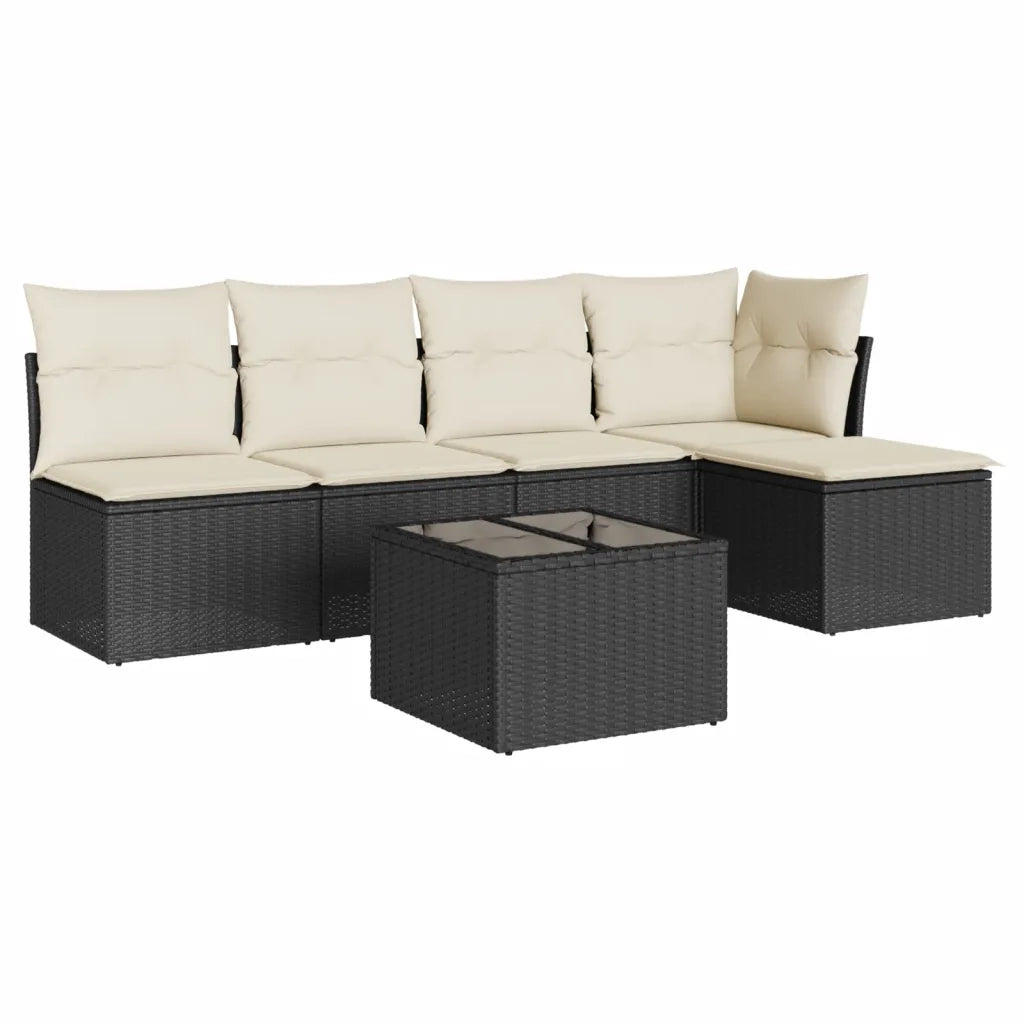 Set Divano da Giardino 6 pz con Cuscini-Sofa da Giardino-Divanetto da esterno Nero in Polyrattan 628955