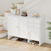 Scarpiera a 3 ante e 2 cassetti con ripiani regolabili in MDF e pannello di particelle bianca 120 × 35 × 90 cm
