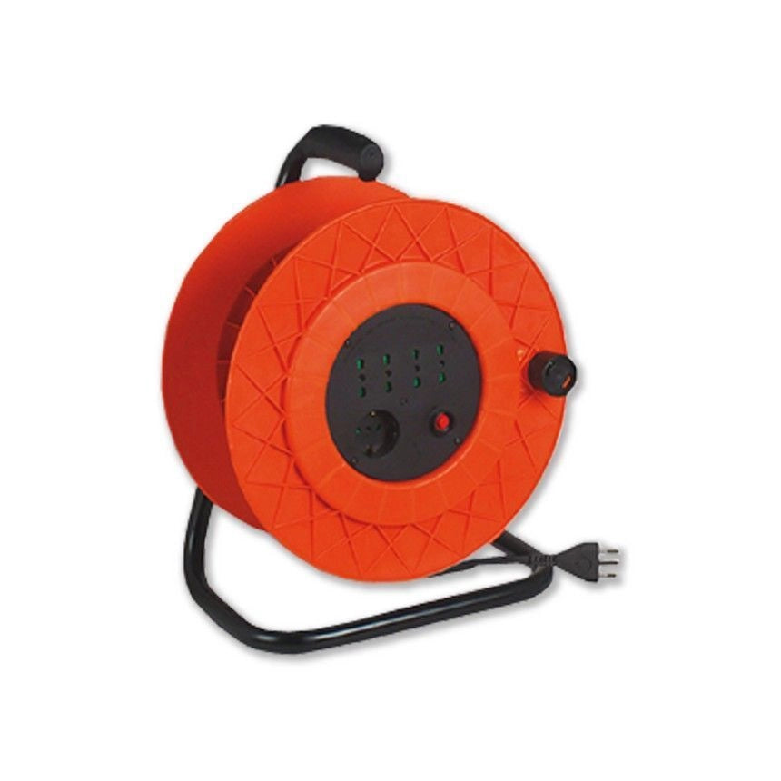 Fanton 10220 Avvolgicavo GOLIA 25 m 3G1,5 con 4 Prese Bipasso P40 e Disgiuntore Termico colore Arancione