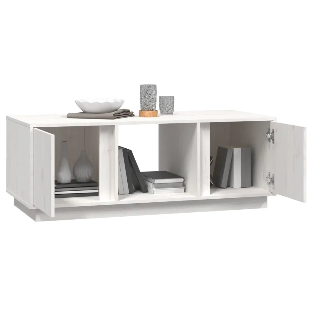 Tavolino da Salotto Bianco 110x50x40 cm Legno Massello di Pino 814425
