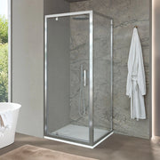 Box doccia angolare 90x80 con porta battente in vetro temperato trasparente e profili cromo Ted