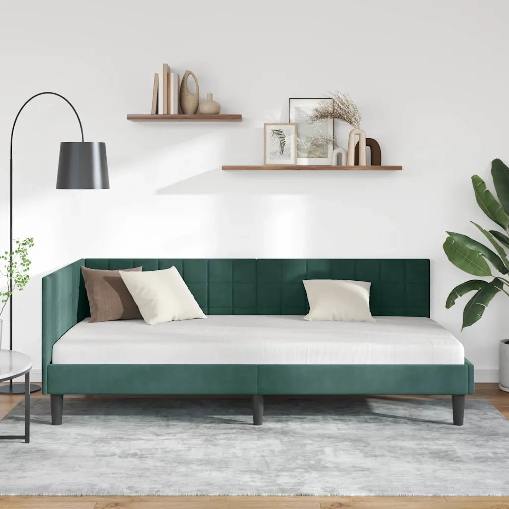 Cornice del letto ad angolo Verde Scuro 90 cm x 200 cm Velluto