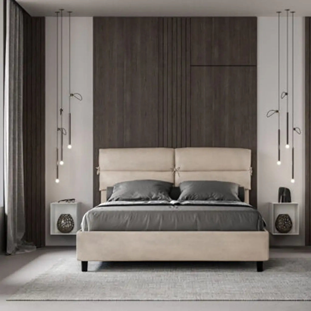 Letto matrimoniale contenitore imbottito 160x210 microfibra sabbia Nandy