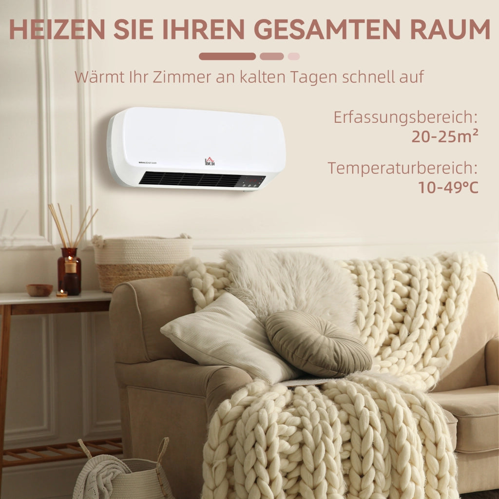 Termoventilatore da parete ceramico PTC 2000W con telecomando display LED timer 12h per bagno e casa