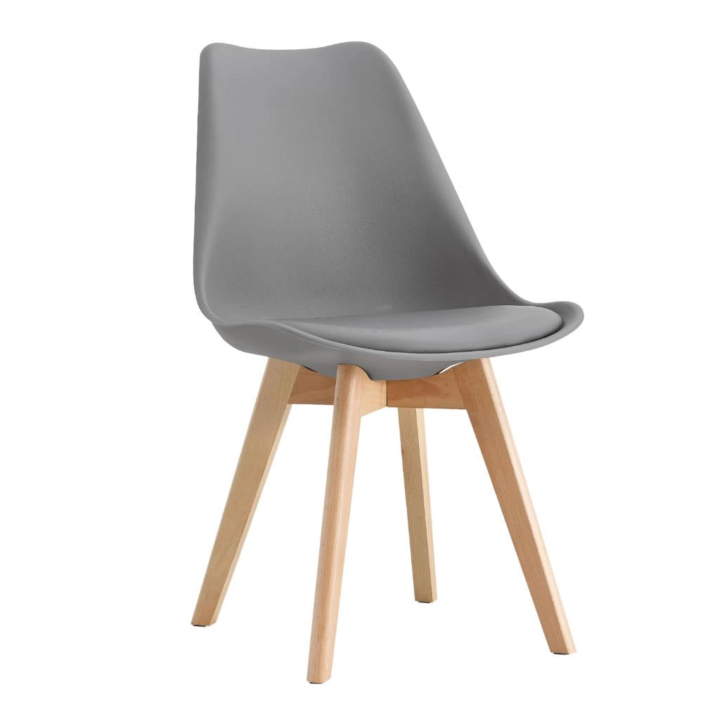 Set 4 Sedie da cucina in polipropilene con gambe in legno e cuscino 49x57x82 cm Colore Elefante FLORA