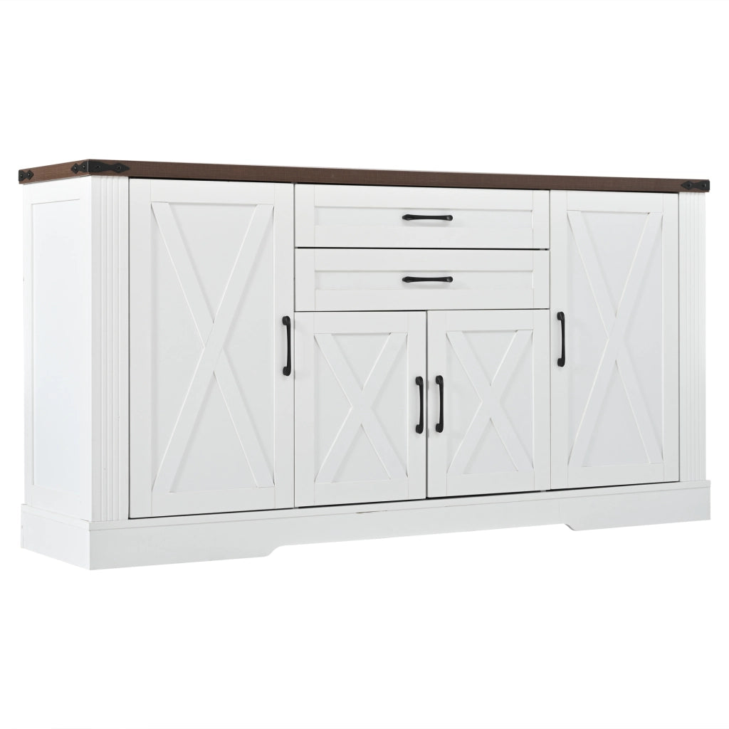 Credenza e madia con 4 ante, 2 cassetti e ripiani regolabili per cucina e soggiorno, bianca, 160 × 39 × 81.5 cm